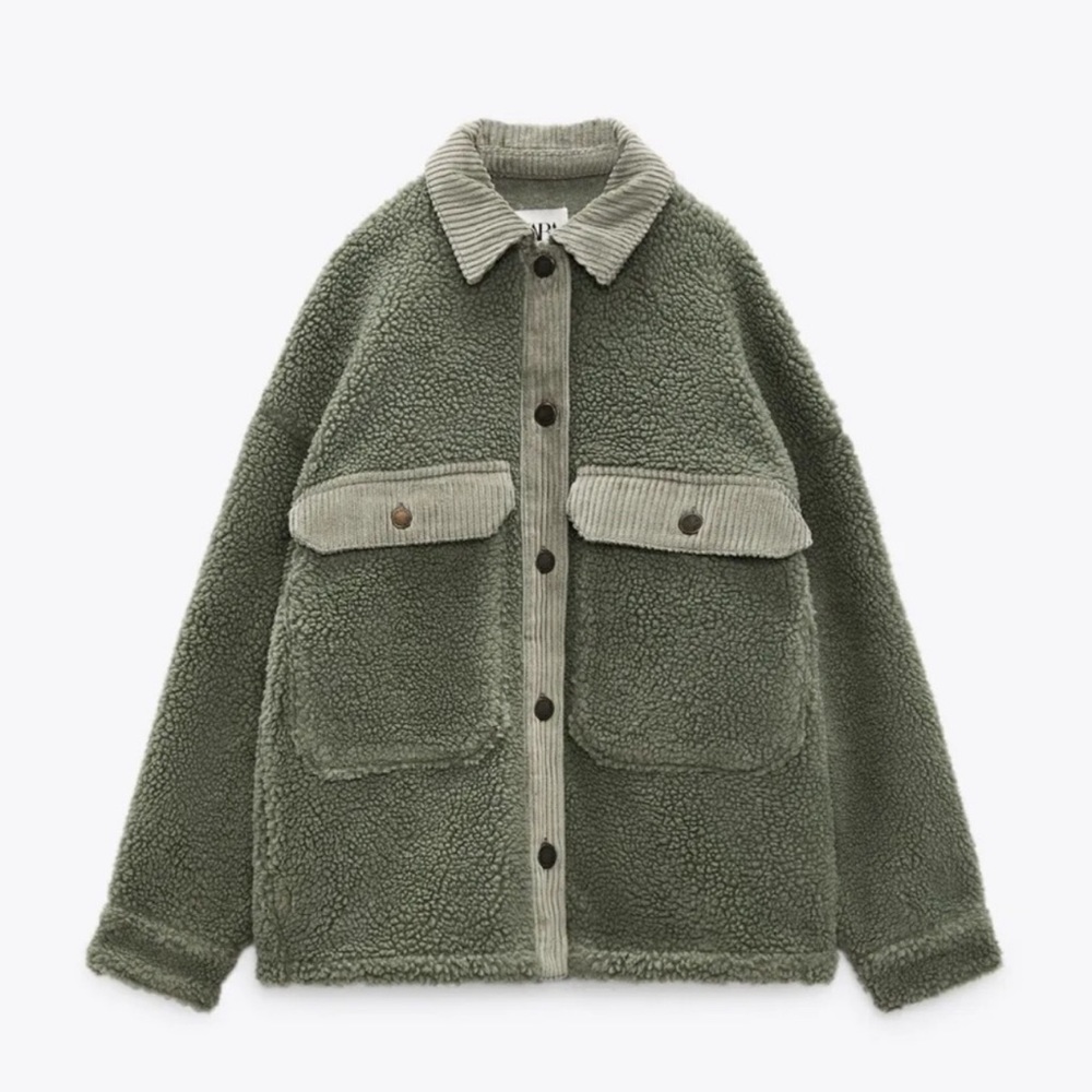 Zara Green Bomber Sherpa Jacket